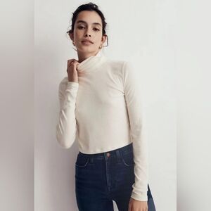 Madewell Size S Cropped Ribbed Turtleneck Off White Long Sleeve Layering Basic